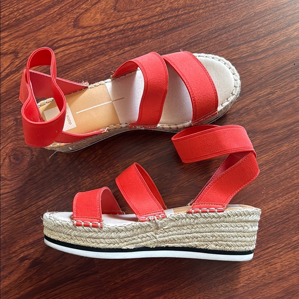 Dolce Vita Orange-Red Espadrille Shoes with Woven Rope Sole